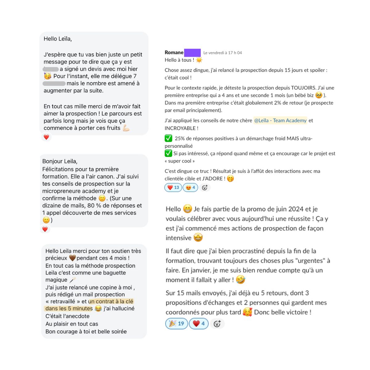 Témoignages de clientes ayant suivi un accompagnement commercial avec Leïla Poncelet